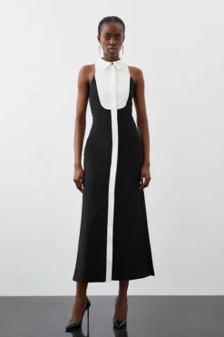 Petite Compact Stretch Tuxedo Halter Neck Maxi Dress