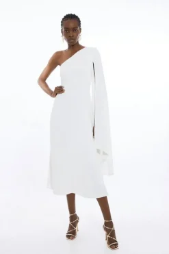 Petite Compact Stretch Viscose One Shoulder Full Skirt Dress