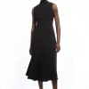 Petite Compact Stretch Viscose High Neck Midi Dress