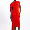 Petite Compact Stretch Viscose Asymmetric Draped Midi Dress