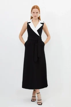 Petite Compact Stretch Viscose Tailored Midi Shirt Dress
