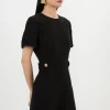 Petite Compact Stretch Waist Tab Detail Tailored Mini Dress