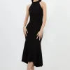 Petite Compact Stretch Waterfall Hem High Neck Midi Dress
