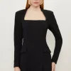 Petite Compact Viscose Open Neck Corset Tailored Mini Dress