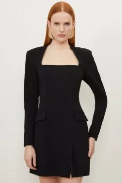 Petite Compact Viscose Open Neck Corset Tailored Mini Dress