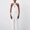 Petite Compact Viscose Stretch Drape Tailored Jumpsuit