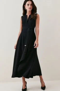 Petite Compact Viscose Tailored Waterfall Midi Dress
