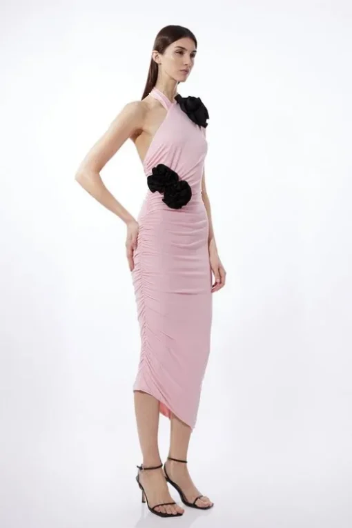 Petite Contrast Jersey Rosette Midi Dress
