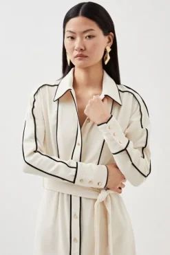 Petite Contrast Twill Woven Midaxi Dress