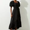 Petite Corset Detail Cotton Woven Midi Dress