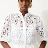 Petite Cotton Eyelet Short Sleeve Woven Blouse
