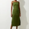 Petite Cotton Sateen Utility Woven Column Midi Dress