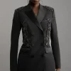 Petite Crystal Embellished Tailored Tuxedo Blazer Mini Dress