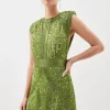 Petite Crystal Embellished Strong Shoulder Woven Mini Dress