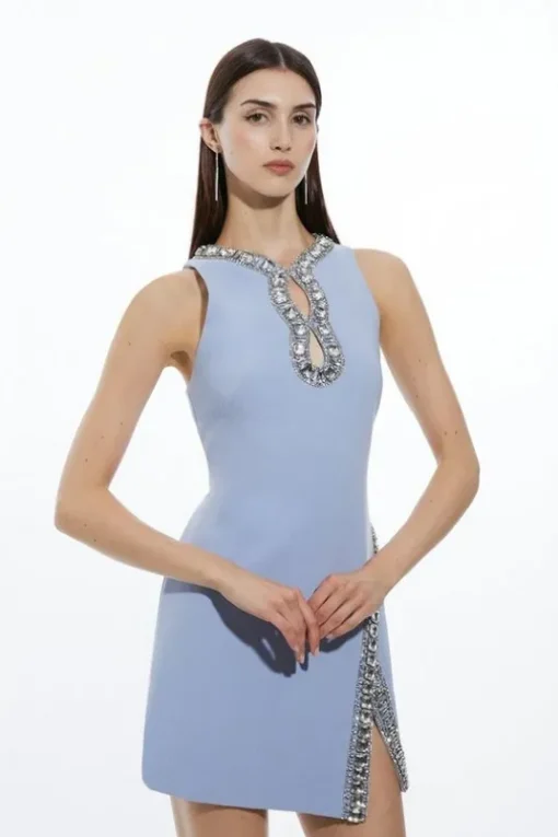 Petite Crystal Embellished Keyhole Woven Mini