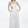 Petite Crystal Embellished Bandeau Tailored Wide Leg Jumpsuit