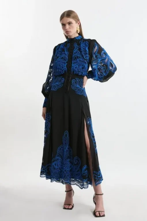 Petite Cut Work Embroidered Woven Maxi Dress