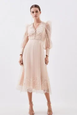 Petite Cutwork Organdie Buttoned Woven Maxi