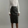 Petite Cutwork Pu Tailored Midi Skirt
