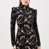 Petite Cutwork Velvet Mini Dress