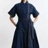 Petite Denim Pleated Hem Biker Dress