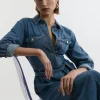 Petite Denim Tailored Collared Belted Dress