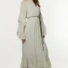 Petite Drama Kimono Viscose Georgette Woven Maxi Dress With PU Belt