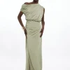 Petite Drapey Slinky Jersey Off The Shoulder Maxi Dress