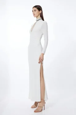 Petite Embellished Jersey Crepe Maxi Dress