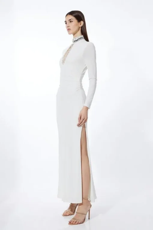 Petite Embellished Jersey Crepe Maxi Dress