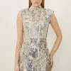 Petite Embellished Pearl Strong Shoulder Mini Dress