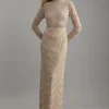 Petite Embellished Woven Long Sleeved Maxi Dress