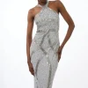 Petite Embellished Woven Halter Midi Dress