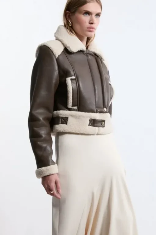 Petite Faux Fur Aviator Crop Jacket
