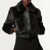 Petite Faux Fur Pu Panelled Belted Cropped Jacket