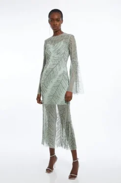Petite Feather Crystal Embellished Maxi Dress