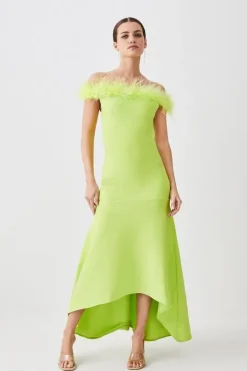 Petite Feather Detail Bandage Off The Shoulder Midaxi Dress