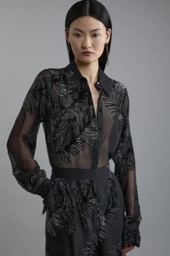 Petite Feather Devore Woven Shirt