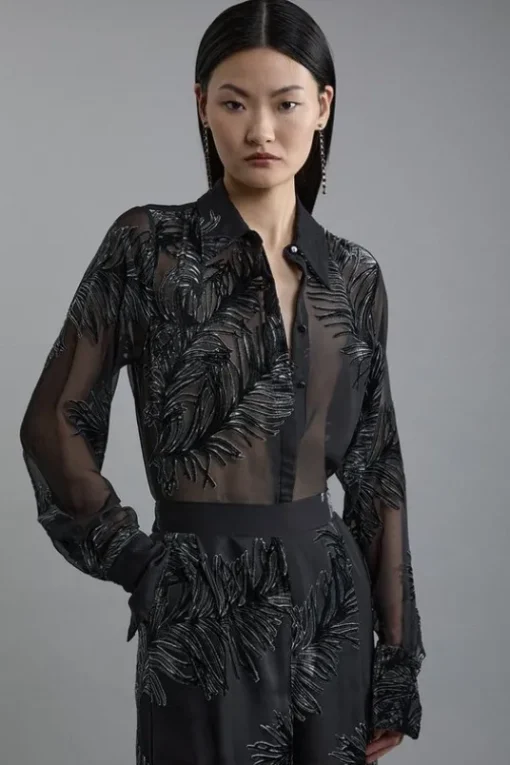 Petite Feather Devore Woven Shirt