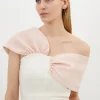 Petite Figure Form Bandage Knit Asymmetric Strap Top