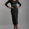 Petite Figure Form Diamante Trim And Power Mesh Midi Dress