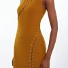 Petite Figure Form Laced Detail Woven One Shoulder Midi Dress