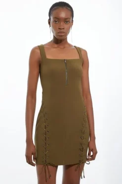 Petite Figure Form Laced Detail Woven Mini Dress