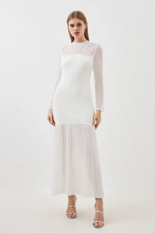 Petite Figure Form Woven Bandage Mix Dress