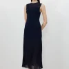 Petite Figure Form Woven Bandage Mix Dress