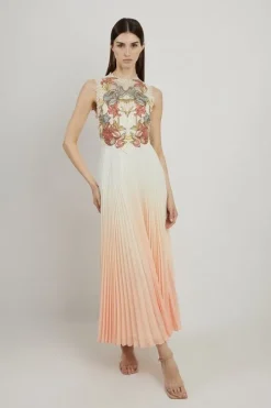 Petite Floral Chemical Lace Ombre Woven Maxi Dress