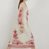Petite Floral Embroidery Organdie Woven Midi Dress