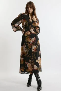 Petite Floral Georgette Maxi Shirt Dress