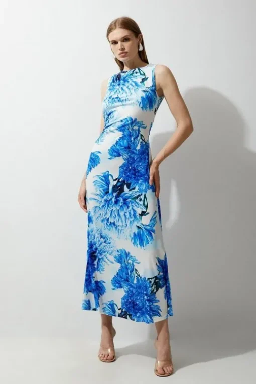 Petite Floral Printed Drapey Jersey Maxi Dress