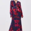 Petite Floral Printed Georgette Belted Woven Maxi Dress